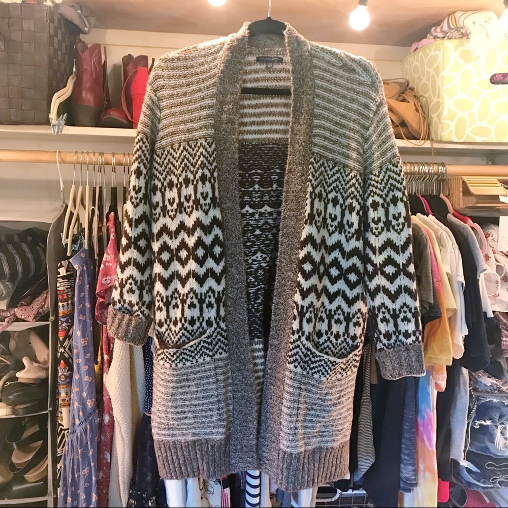 AEO Brown Neutral Patterned Cozy Fall Sweater